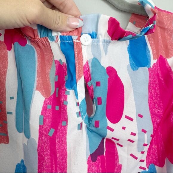 UNBRANDED | NEW Multicolor Ruffle Trim Blouse Sleeveless Women’s Size Medium - Picture 8 of 8